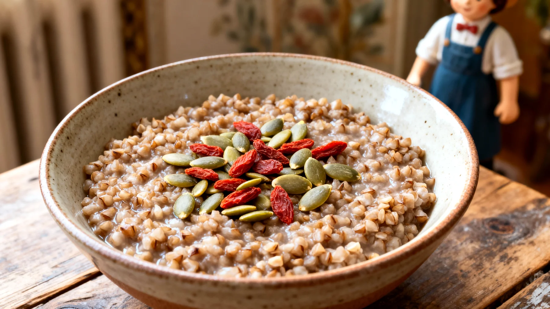 Porridge de sarrasin grillé (kasha) aux graines de courge et baies de goji"