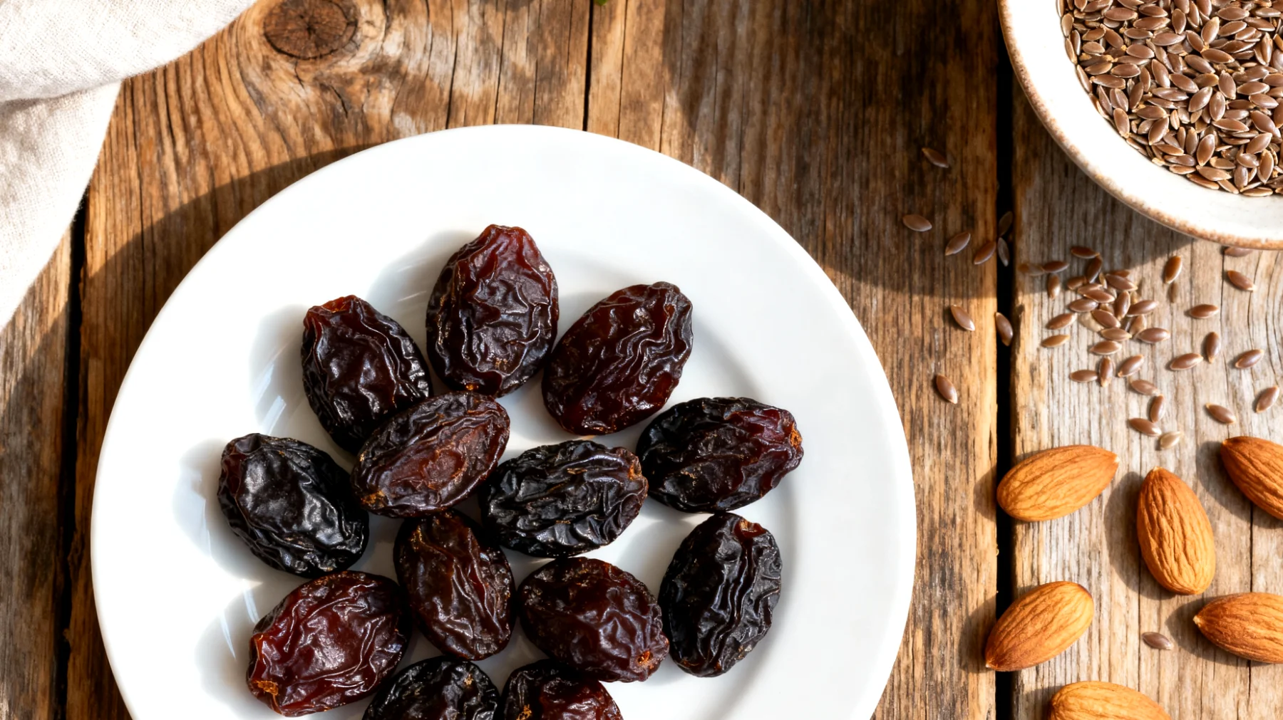 Prugne secche biologiche con mandorle e semi di lino"